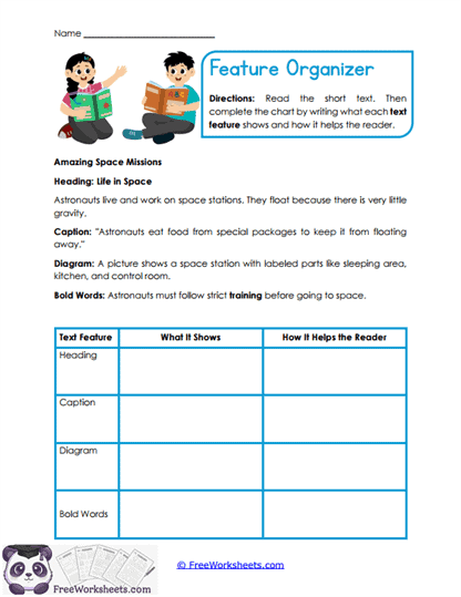 Feature Organizer Worksheet