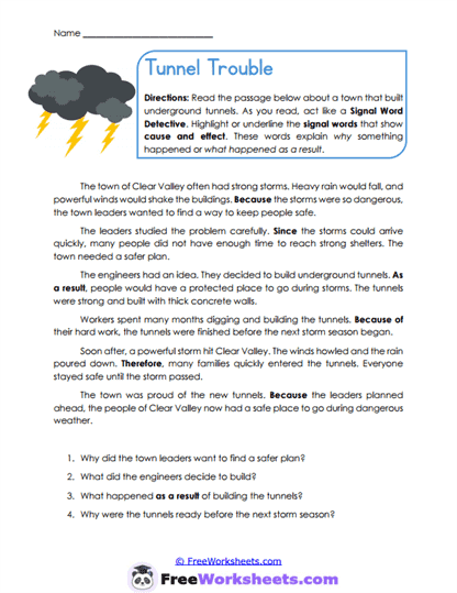 Tunnel Trouble Worksheet