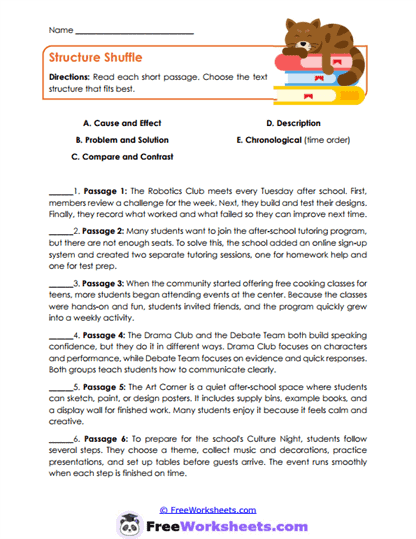 Structure Shuffle Worksheet