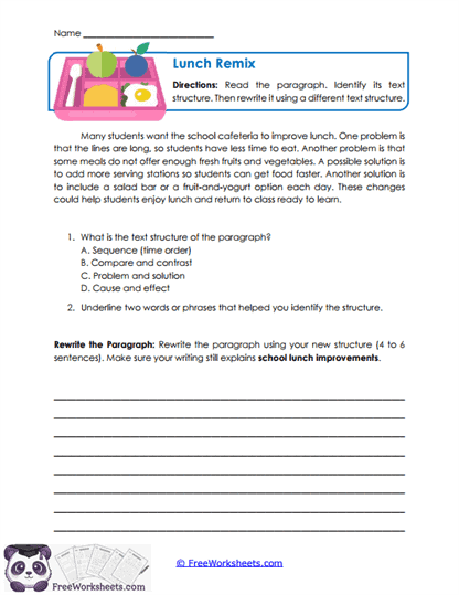 Lunch Remix Worksheet