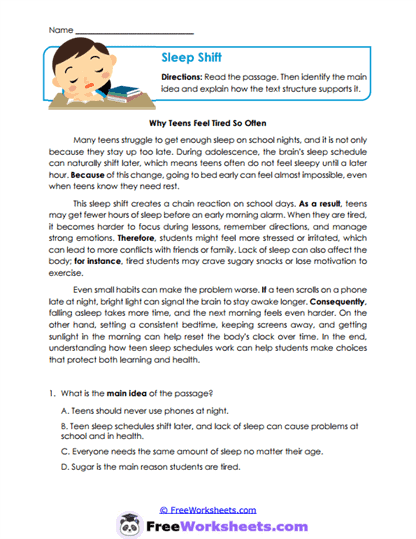 Sleep Shift Worksheet