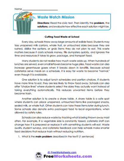 Waste Watch Mission Worksheet