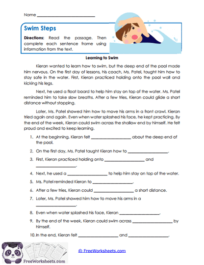 Swim Steps Worksheet