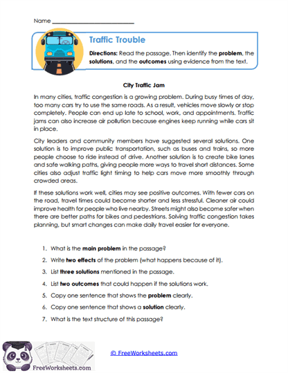 Traffic Trouble Worksheet