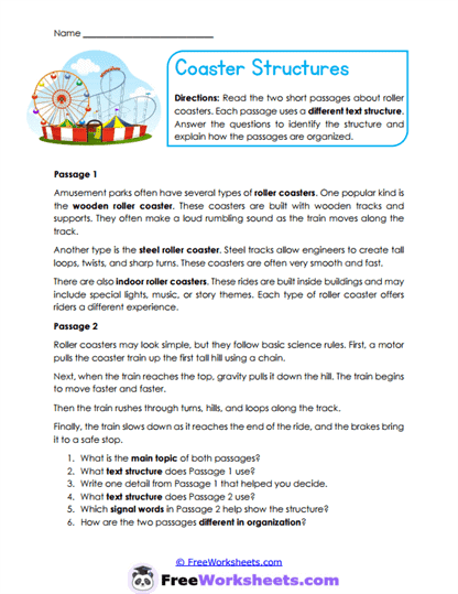 Coaster Structures Worksheet