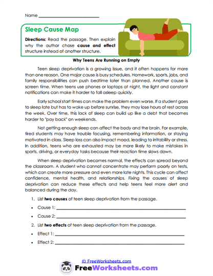 Sleep Cause Map Worksheet