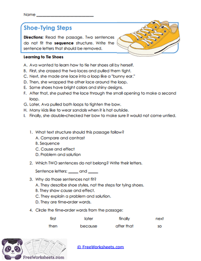 Shoe-Tying Steps Worksheet