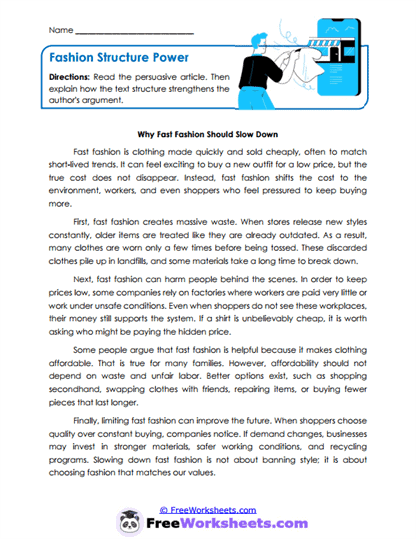 Fashion Structure Power Worksheet