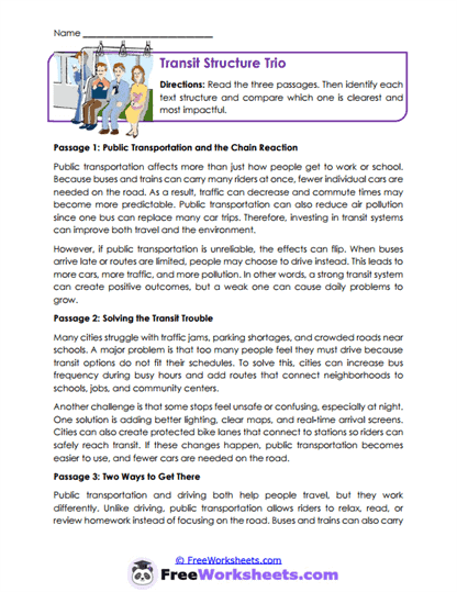 Transit Structure Trio Worksheet