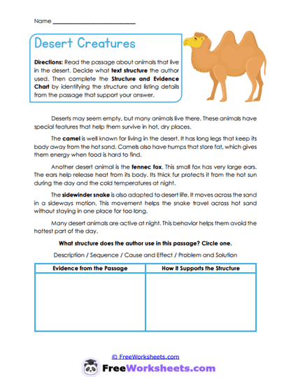 Desert Creatures Worksheet