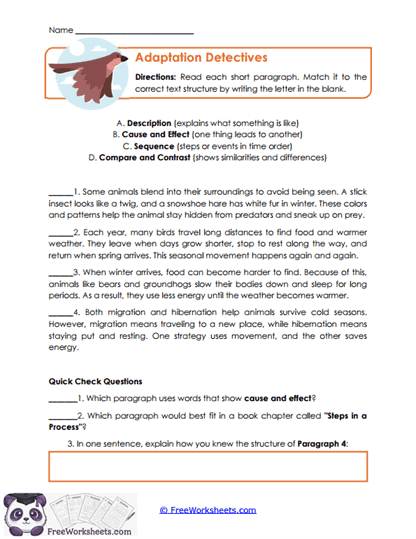 Adaptation Detectives Worksheet