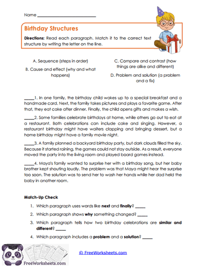 Birthday Structures Worksheet