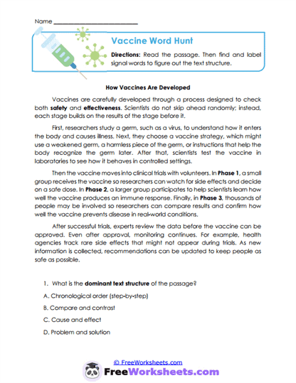 Vaccine Word Hunt Worksheet
