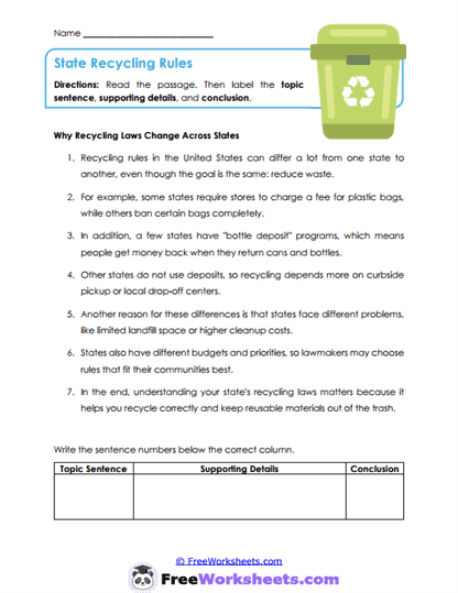 State Recycling Rules Worksheet