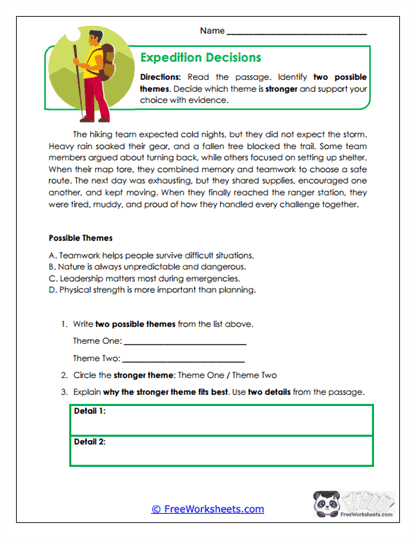 Theme Choices Worksheet