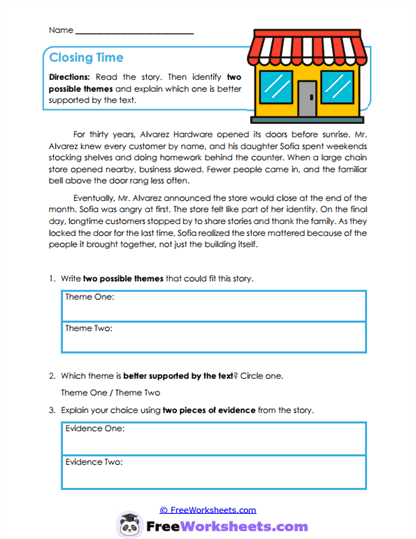 Closing Time Worksheet