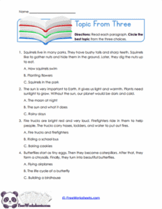 Topic From Three Worksheet - FreeWorksheets.Com