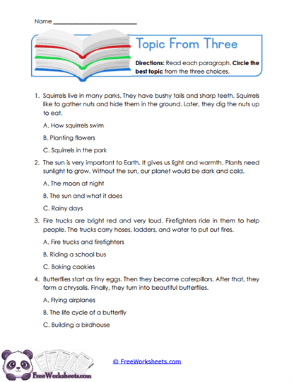 Topic From Three Worksheet