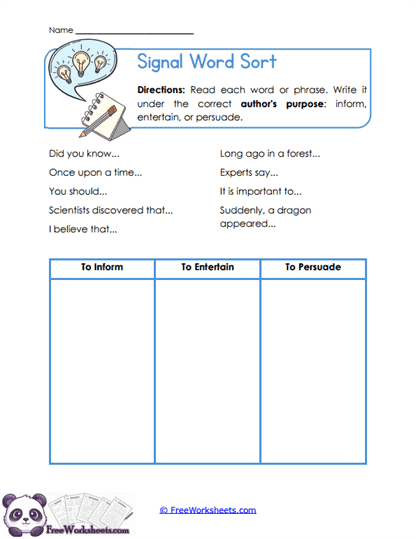 Signal Word Sort Worksheet
