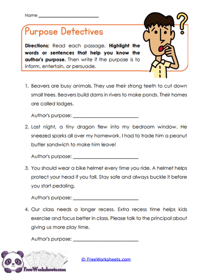 Purpose Detectives Worksheet