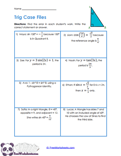 Trig Errors Worksheet