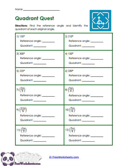 Reference Angles Worksheet