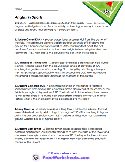 Sports Angles Worksheet