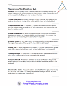 Trigonometry Word Problems Worksheets - FreeWorksheets.Com