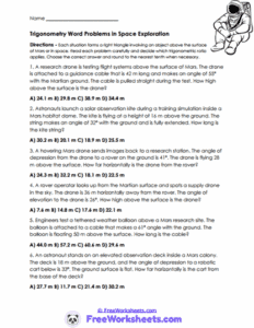 Trigonometry Word Problems Worksheets - FreeWorksheets.Com