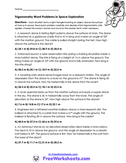 Space Angles Worksheet