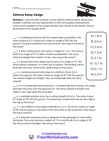 Ramp Angles Worksheet