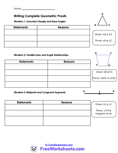 Proof Writing Worksheet