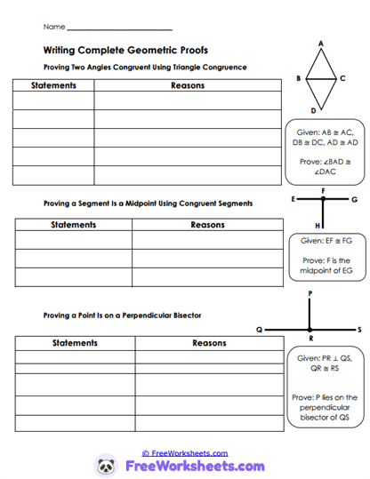 Congruence Proofs Worksheet