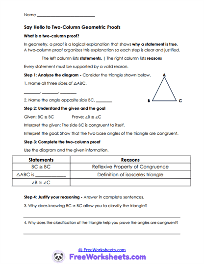 Proof Steps Worksheet