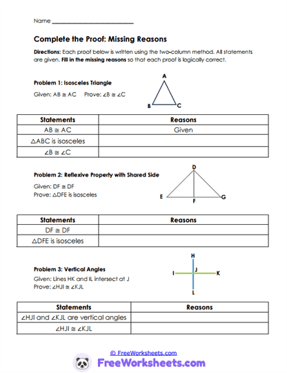 Reason Match Worksheet