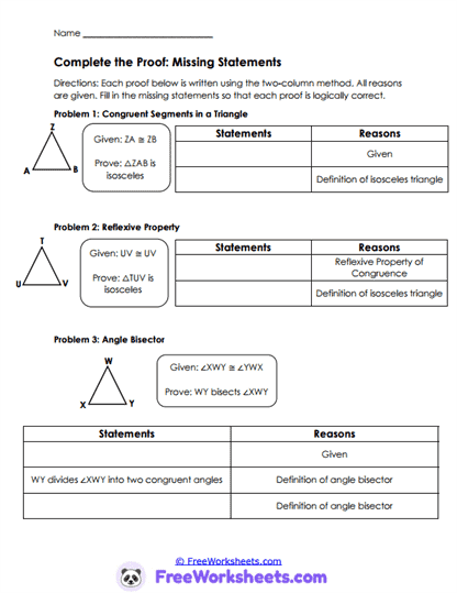 Statement Search Worksheet