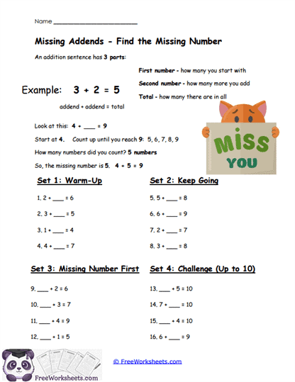 Missing Addends Worksheet