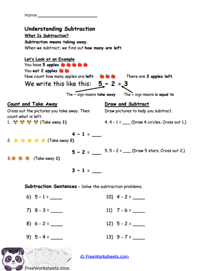 Understand Subtraction Grade 1 Worksheet Collection