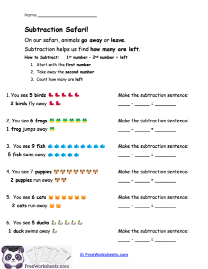 Safari Subtract Worksheet