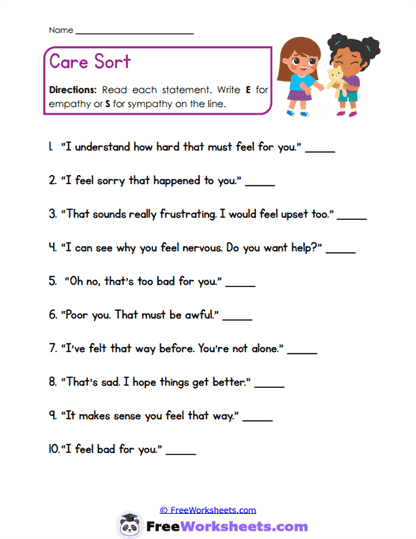 Empathy Sort Worksheet