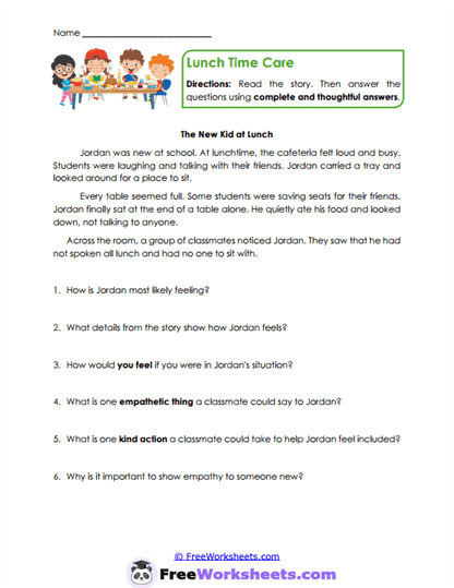 Lunch Inclusion Worksheet