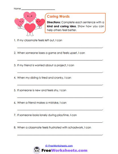 Caring Language Worksheet