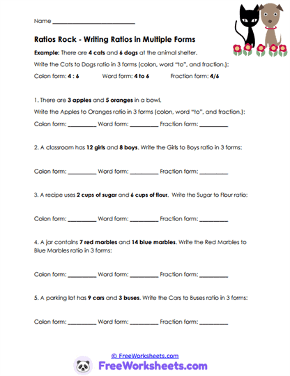 Ratio Forms Worksheet