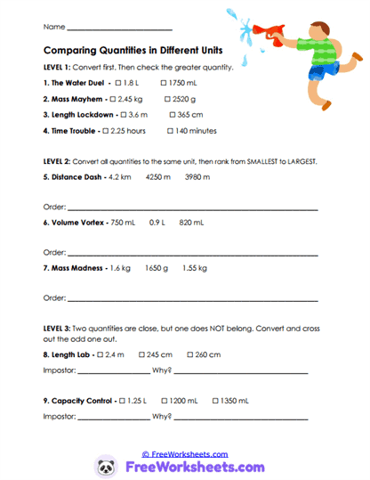Unit Comparisons Worksheet