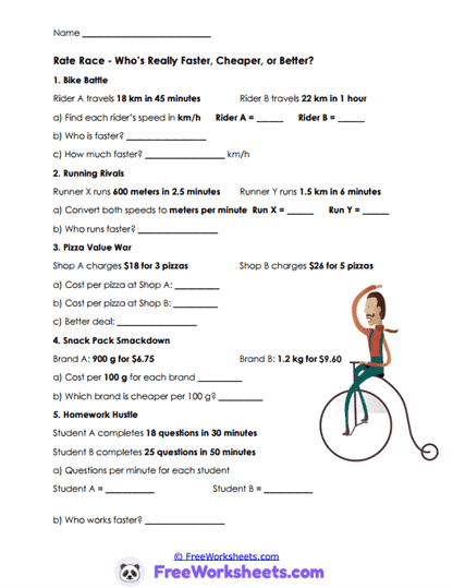 Rate Challenges Worksheet