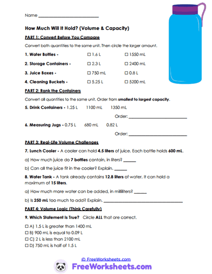 Capacity Reasoning Worksheet