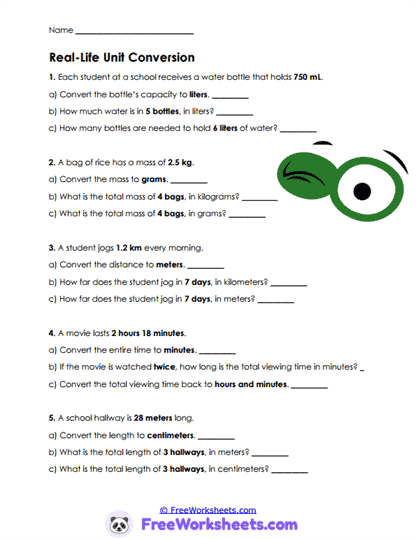 Everyday Conversions Worksheet