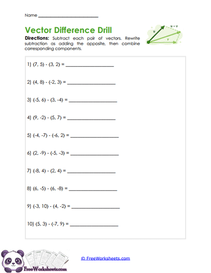 Vector Subtraction Worksheet
