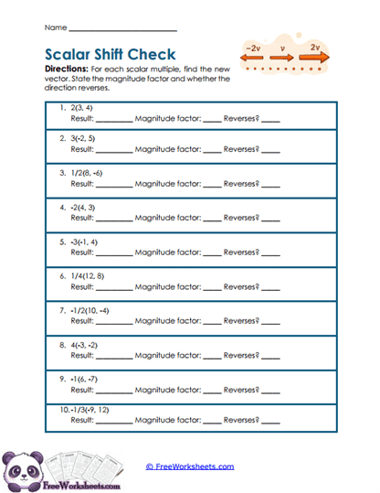 Scalar Changes Worksheet