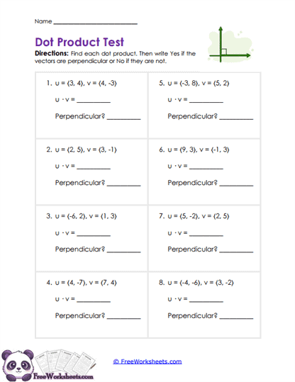 Dot Products Worksheet